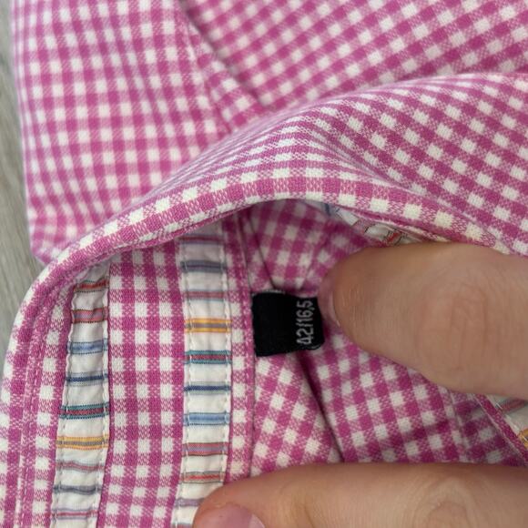 Hammer Made Pink White Gingham Plaid Mens M Button Down Long Sleeve Dress Shirt - Picture 11 of 11